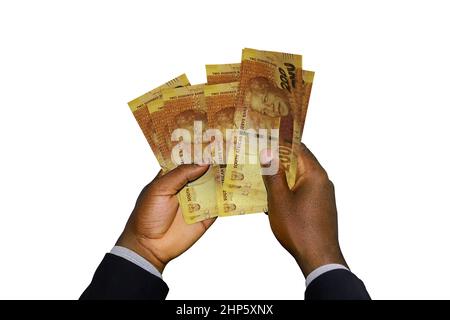 New South African currency in bill denomination depicting Nelson ...