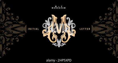 VM monogram classic style, MV initial Wedding of minimalist model, elegance applicable for invitation, letterpress, jewelry, boutique and creative templates. Stock Vector