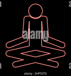 Neon man yoga stick icon black color in circle red color vector illustration flat style image Stock Vector