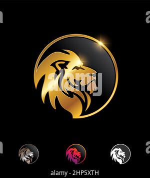 Golden Lion Head Logo Vector Sign Stock Vector