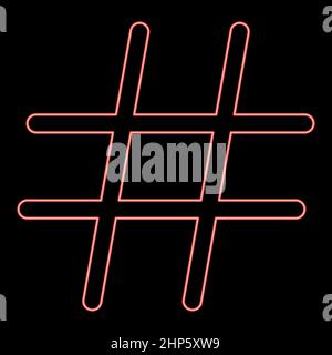 Neon hashtag icon black color in circle red color vector illustration flat style image Stock Vector