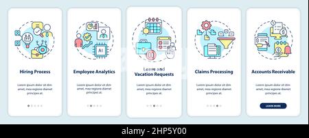 Examples of automation in business onboarding mobile app screen Stock Vector