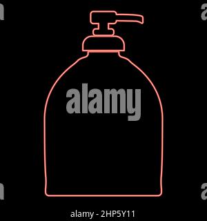 Neon bottle of liquid soap icon black color in circle red color vector illustration flat style image Stock Vector