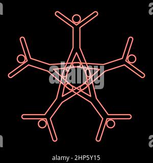 Neon teamwork icon black color in circle red color vector illustration flat style image Stock Vector