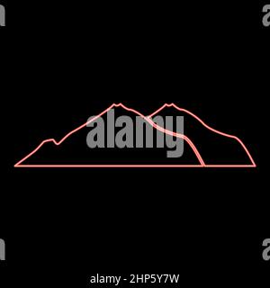 Neon mountain icon black color in circle red color vector illustration flat style image Stock Vector