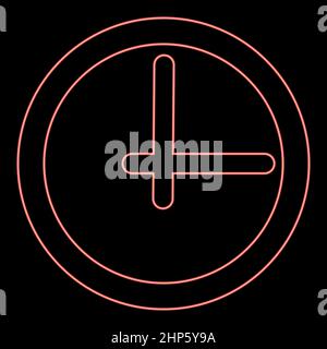 Neon clock red color vector illustration flat style image Stock Vector