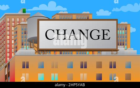 Change text on a billboard sign atop a brick building. Stock Vector