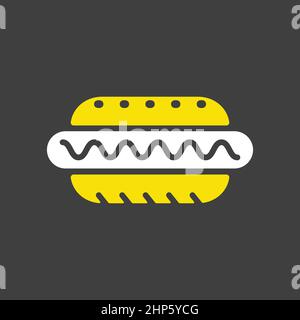 Hot dog vector icon on dark background. Fast food sign Stock Vector