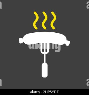 Sausage fork vector icon on dark background. Fast food sign Stock Vector