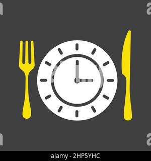Plate with knife and fork with an icon of clock Stock Vector