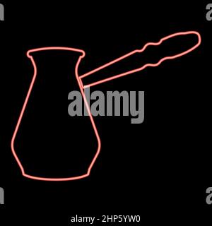 Neon coffee pot red color vector illustration flat style image Stock Vector