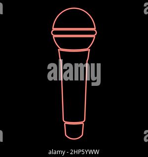 Neon microphone red color vector illustration flat style image Stock Vector