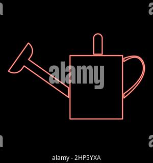 Neon watering can red color vector illustration flat style image Stock Vector