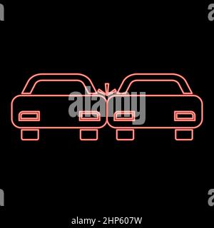 Neon crashed cars red color vector illustration flat style image Stock Vector