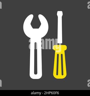 Screwdriver and wrench vector isolated flat icon on dark background Stock Vector