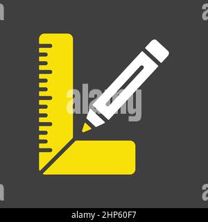 Carpenter square and pencil vector flat icon on dark background Stock Vector