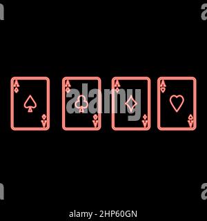 Neon playing cards red color vector illustration flat style image Stock Vector
