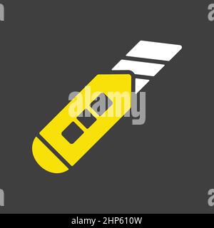 Construction utility knife vector isolated flat icon on dark background Stock Vector