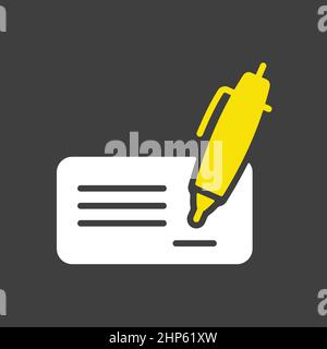Blank bank check with pen and signature icon Stock Vector