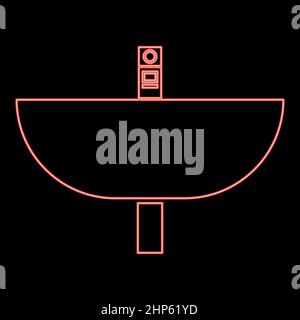 Neon wash basin red color vector illustration flat style image Stock Vector
