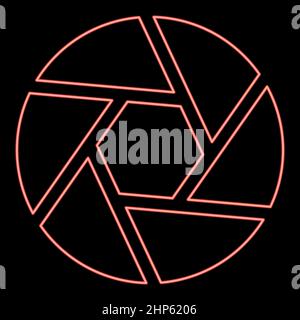 Neon camera lens shutter red color vector illustration flat style image Stock Vector