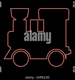 Neon steam locomotive - train red color vector illustration flat style image Stock Vector