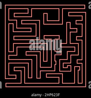 Neon labyrinth maze conundrum red color vector illustration flat style image Stock Vector