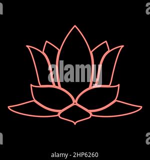 Neon lotus flower red color vector illustration flat style image Stock Vector