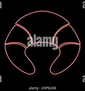 Neon croissant red color vector illustration flat style image Stock Vector