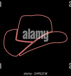 Neon cowboy hat red color vector illustration flat style image Stock Vector
