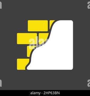 Brick wall with plaster or plastering icon on dark background Stock Vector