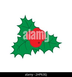 Holly as Christmas decoration on white background Stock Vector