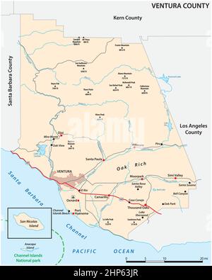 vector road map of California Ventura County, United States Stock Vector