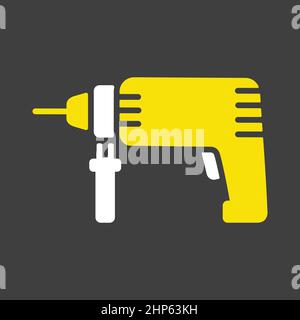 Electric hammer drill vector isolated flat icon on dark background Stock Vector