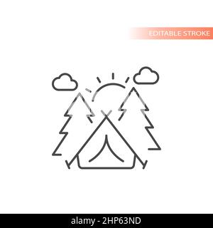 Camping tent in nature with trees and sun Stock Vector