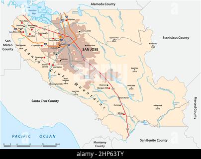 vector road map of California Santa Clara County, United States Stock Vector