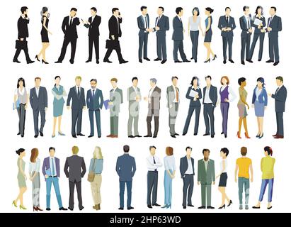 Diverse business people stand together isolated, illustration Stock Vector