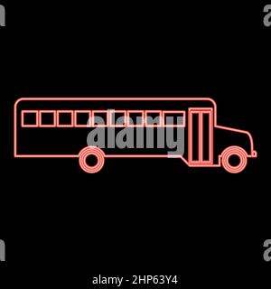 Neon school bus red color vector illustration flat style image Stock Vector