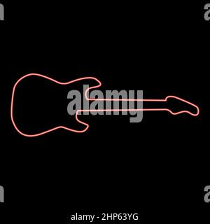 Neon electric guitar red color vector illustration flat style image Stock Vector