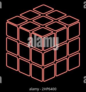 Neon rubic's cube game shape red color vector illustration flat style image Stock Vector