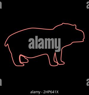 Neon hippopotamus red color vector illustration flat style image Stock Vector
