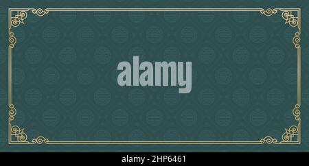 Dark green background with frame, Rectangle golden frame with ornament dark green background Chinese pattern for greeting card, banner, poster, wedding invitation, and certificate. Stock Vector