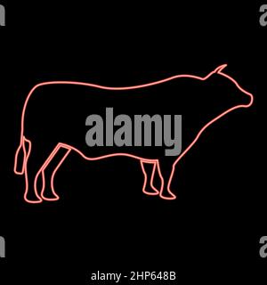 Neon bull red color vector illustration flat style image Stock Vector