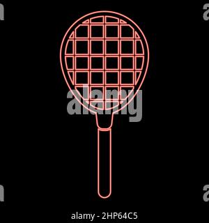 Neon tennis racquet icon black color in circle red color vector illustration flat style image Stock Vector