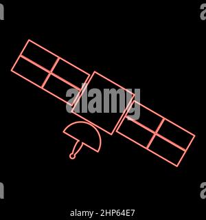Neon satellite icon black color in circle red color vector illustration flat style image Stock Vector