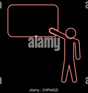 Neon teacher standing near blackboard icon black color in circle red color vector illustration flat style image Stock Vector