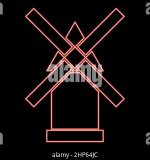 Neon windmill red color vector illustration flat style image Stock Vector