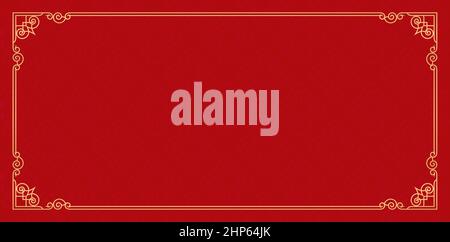 Red background with frame and ornament, Rectangle gold frame ornament with red background Chinese pattern for greeting card, banner, poster, and invitation wedding ethnic Asians. Stock Vector