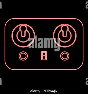 Neon remote control icon black color in circle red color vector illustration flat style image Stock Vector