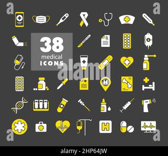 Medicine and healthcare, medical support icons set Stock Vector